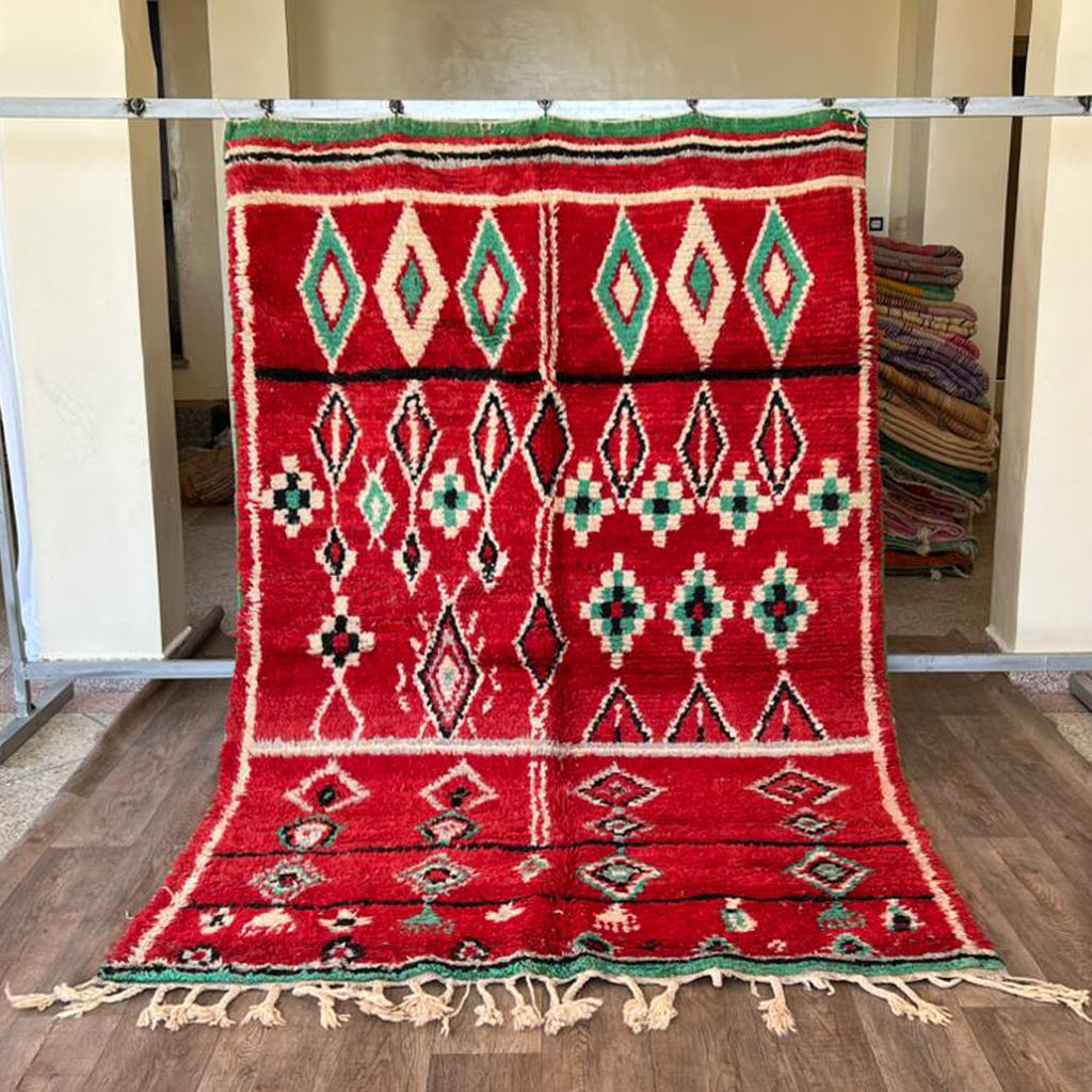 Red Moroccan Boujaad Rug | Handmade Wool Berber Carpet | Tribal Boho Decor | Perfect for Fall, Halloween & New Year.