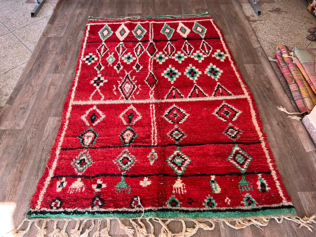 Red Moroccan Boujaad Rug | Handmade Wool Berber Carpet | Tribal Boho Decor | Perfect for Fall, Halloween & New Year.