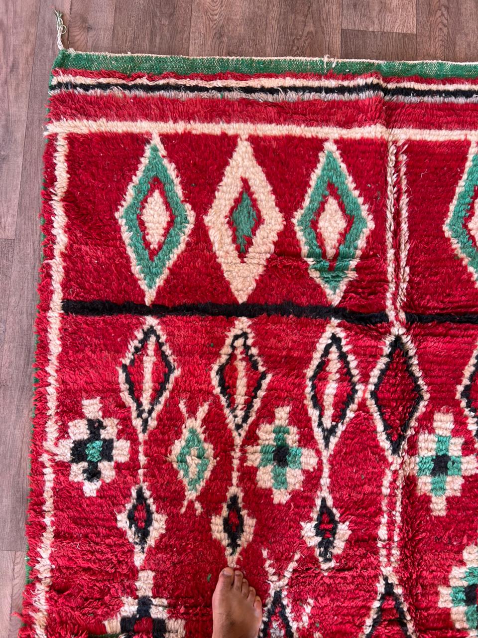 Red Moroccan Boujaad Rug | Handmade Wool Berber Carpet | Tribal Boho Decor | Perfect for Fall, Halloween & New Year.