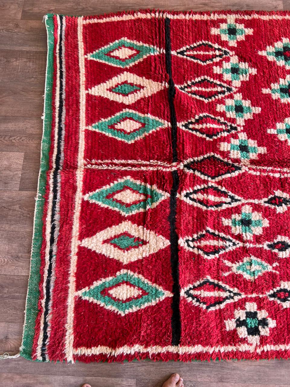 Red Moroccan Boujaad Rug | Handmade Wool Berber Carpet | Tribal Boho Decor | Perfect for Fall, Halloween & New Year.