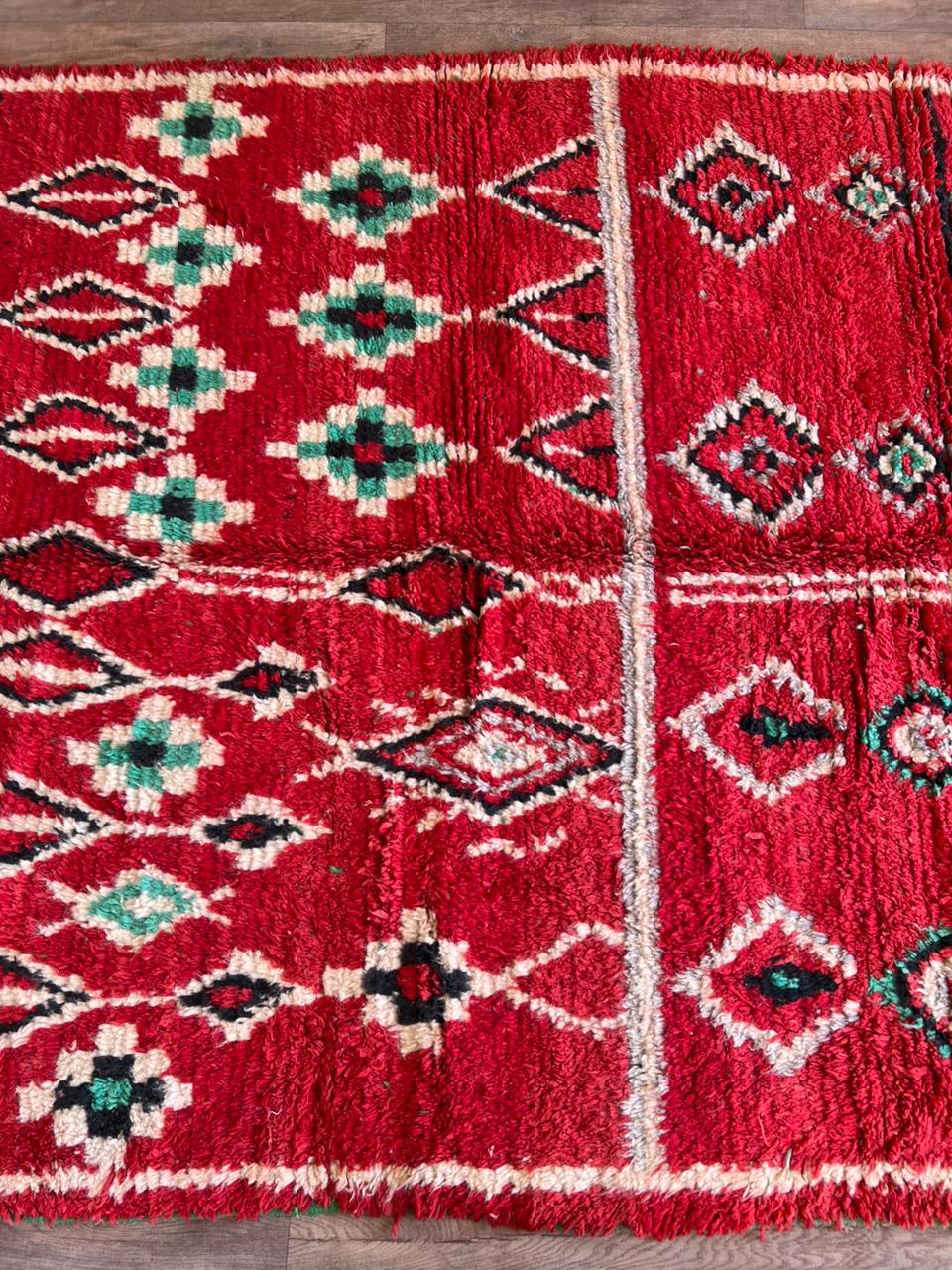 Red Moroccan Boujaad Rug | Handmade Wool Berber Carpet | Tribal Boho Decor | Perfect for Fall, Halloween & New Year.
