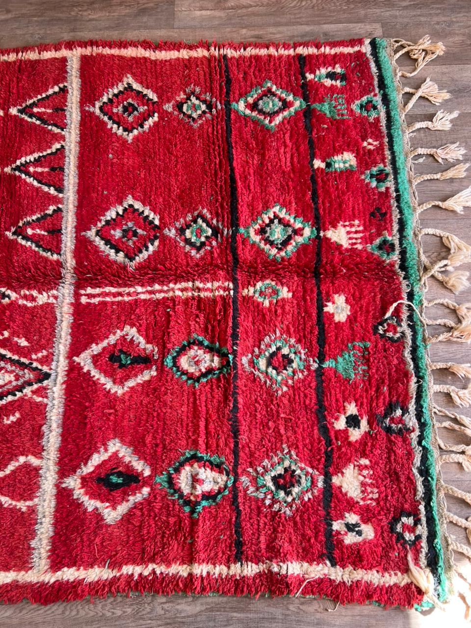 Red Moroccan Boujaad Rug | Handmade Wool Berber Carpet | Tribal Boho Decor | Perfect for Fall, Halloween & New Year.