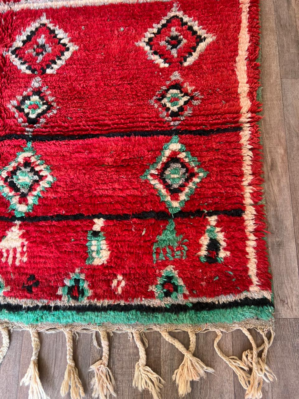 Red Moroccan Boujaad Rug | Handmade Wool Berber Carpet | Tribal Boho Decor | Perfect for Fall, Halloween & New Year.