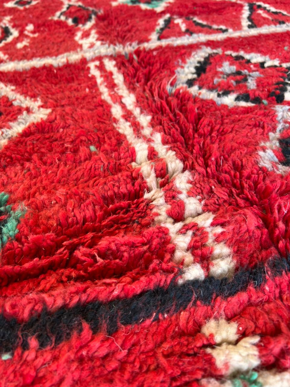 Red Moroccan Boujaad Rug | Handmade Wool Berber Carpet | Tribal Boho Decor | Perfect for Fall, Halloween & New Year.