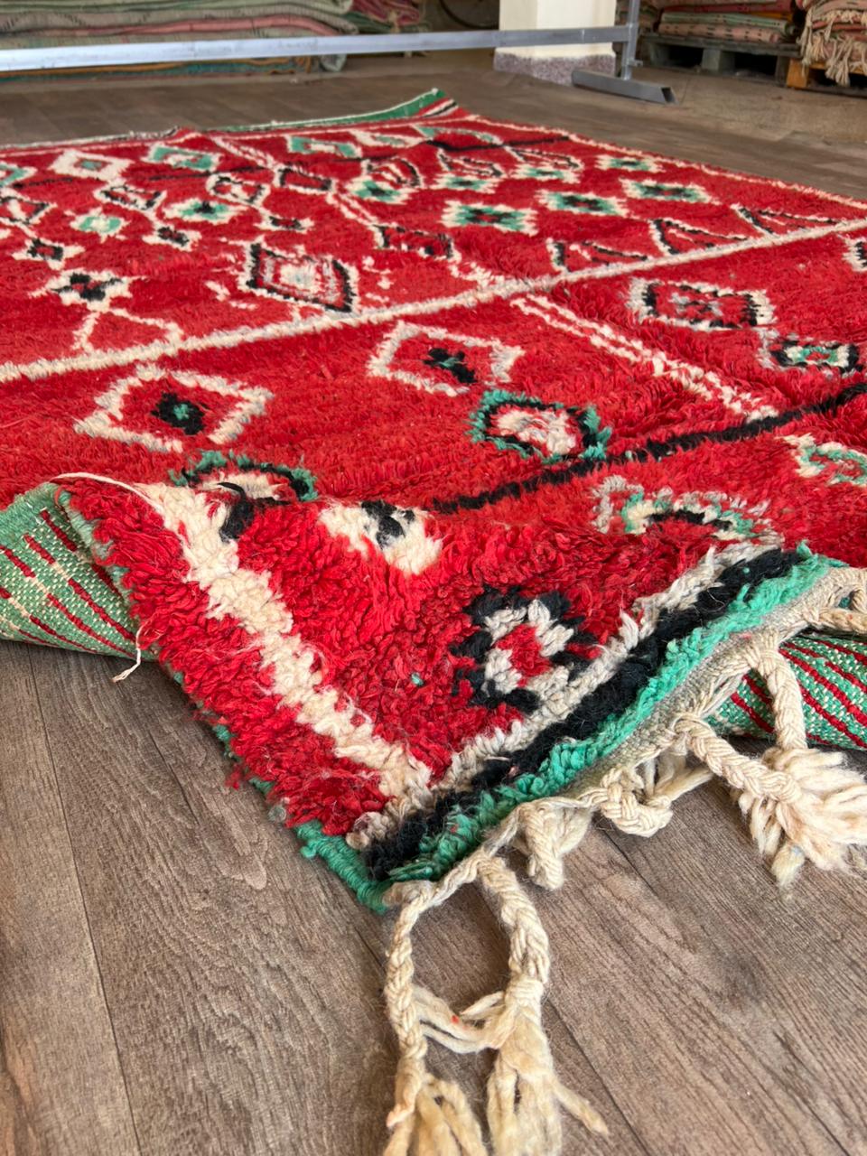 Red Moroccan Boujaad Rug | Handmade Wool Berber Carpet | Tribal Boho Decor | Perfect for Fall, Halloween & New Year.