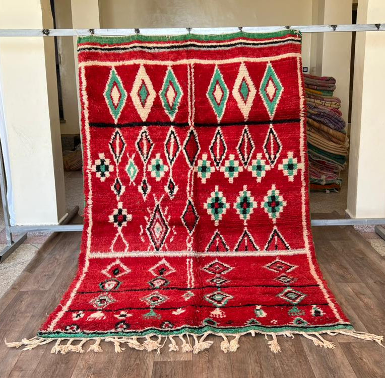 Red Moroccan Boujaad Rug | Handmade Wool Berber Carpet | Tribal Boho Decor | Perfect for Fall, Halloween & New Year.