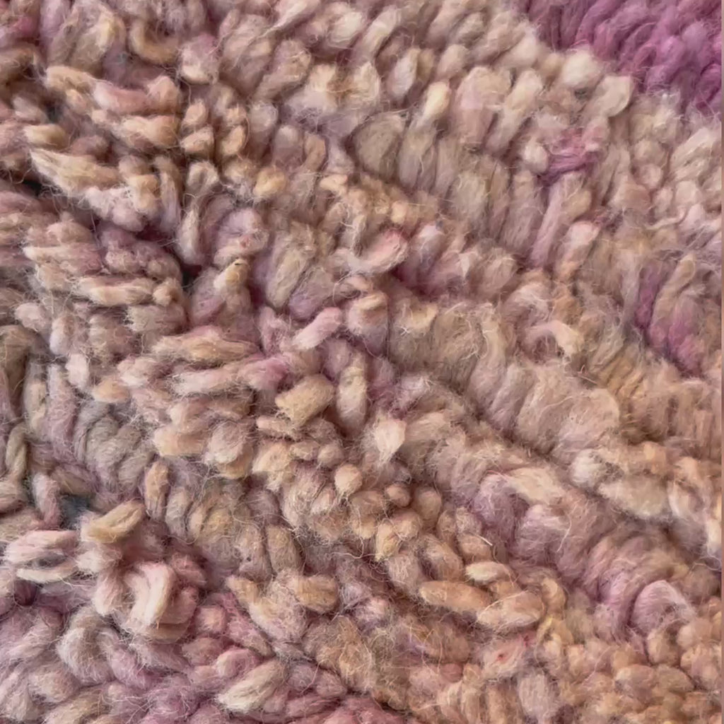 Handmade Moroccan Wool Rug – Abstract Berber Design in Pink, Orange, and Black, Boho Chic Area Carpet with Tassels, Unique Home Decor