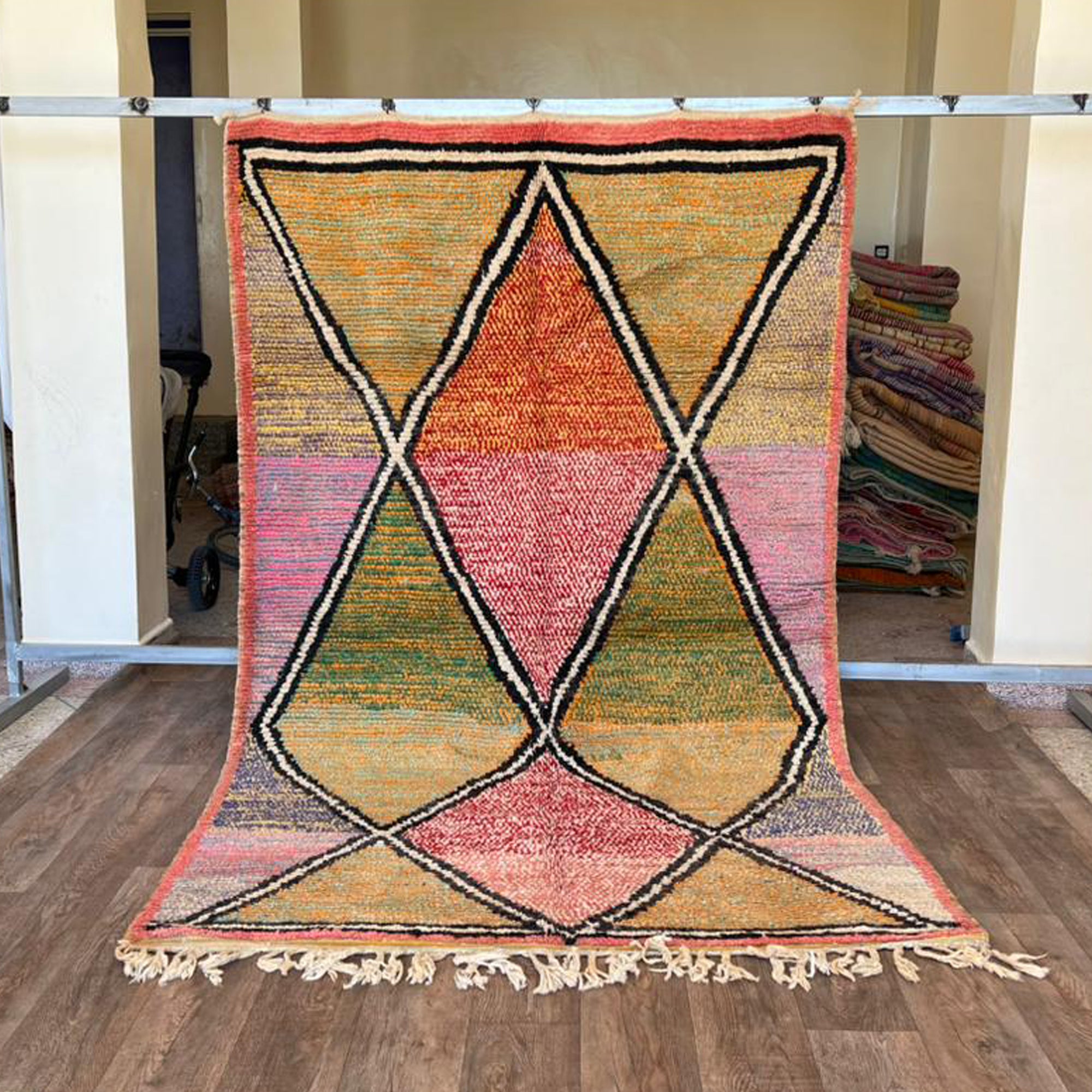 Handmade Moroccan Beni Ouarain Rug,Natural Wool Berber Carpet with Diamond Pattern-Authentic Boho Home Decor- Colorful Area Rug from Morocco